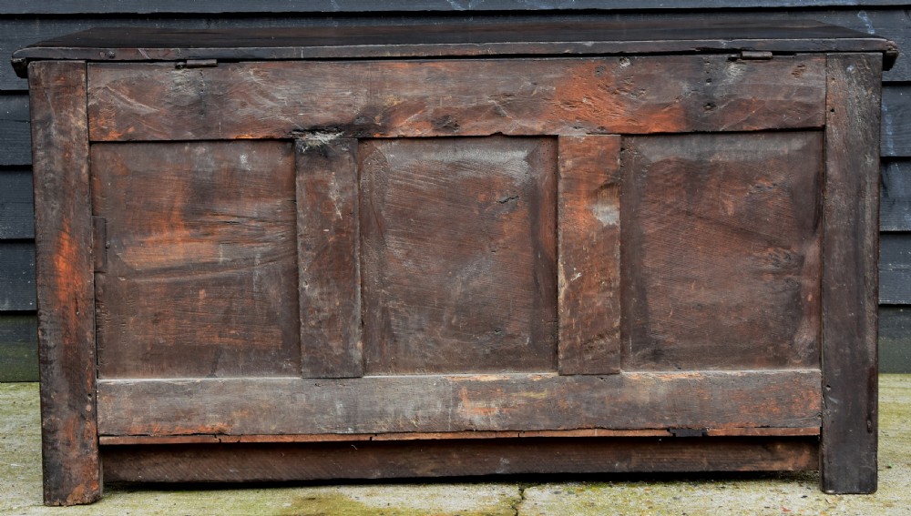 Outstanding 17th Century Carved Oak Panelled Coffer, Circa 1680-90. View XII