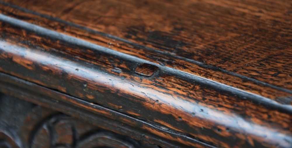 Outstanding 17th Century Carved Oak Panelled Coffer, Circa 1680-90. View XIII