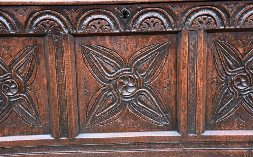 Good Quality 17th Century Oak Panelled Coffer, Circa 1690. View IX