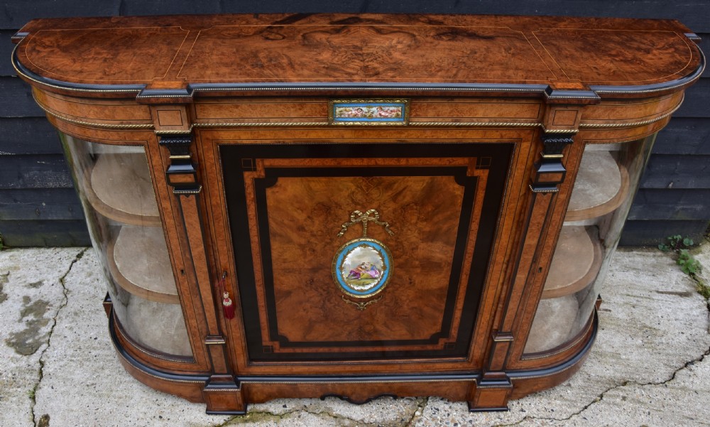 Superb Quality Victorian Burr Walnut & Ebonised Credenza View V