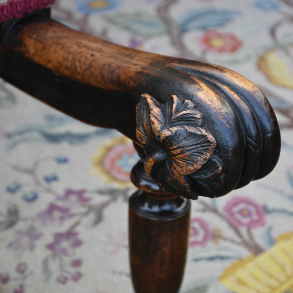 Finely Carved 19th Century Walnut & Beech High Back Armchair, Throne Chair c.1880  View VI