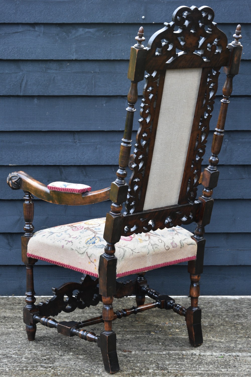 Finely Carved 19th Century Walnut & Beech High Back Armchair, Throne Chair c.1880  View VIII