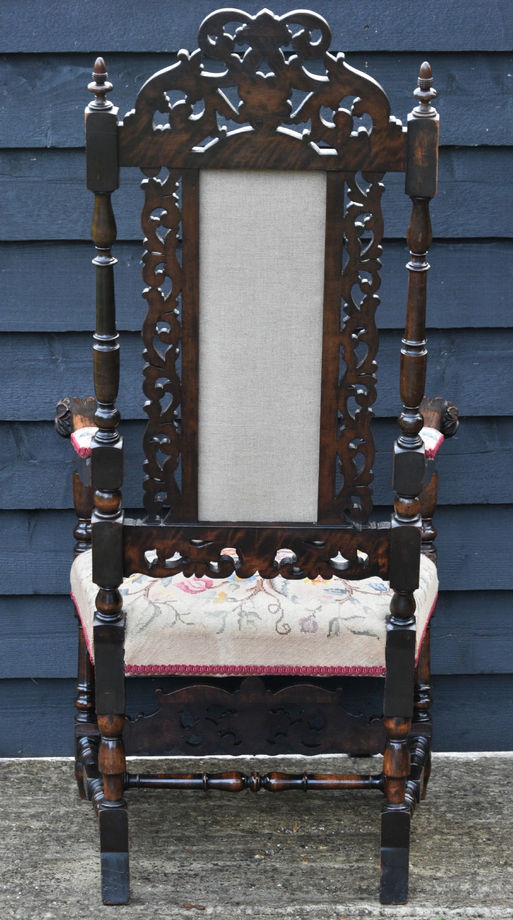 Finely Carved 19th Century Walnut & Beech High Back Armchair, Throne Chair c.1880  View IX