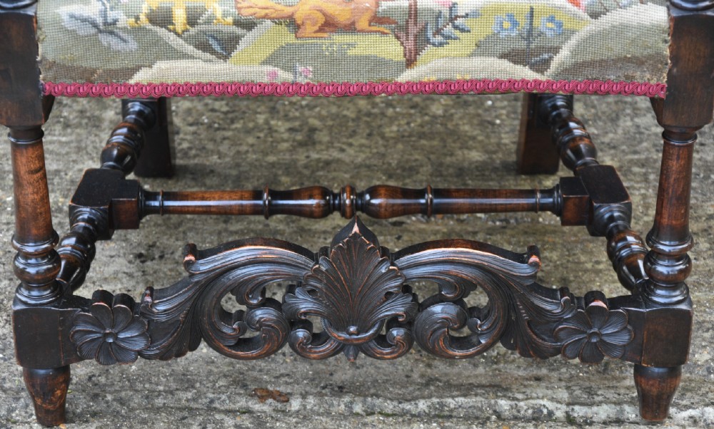 Finely Carved 19th Century Walnut & Beech High Back Armchair, Throne Chair c.1880  View XII