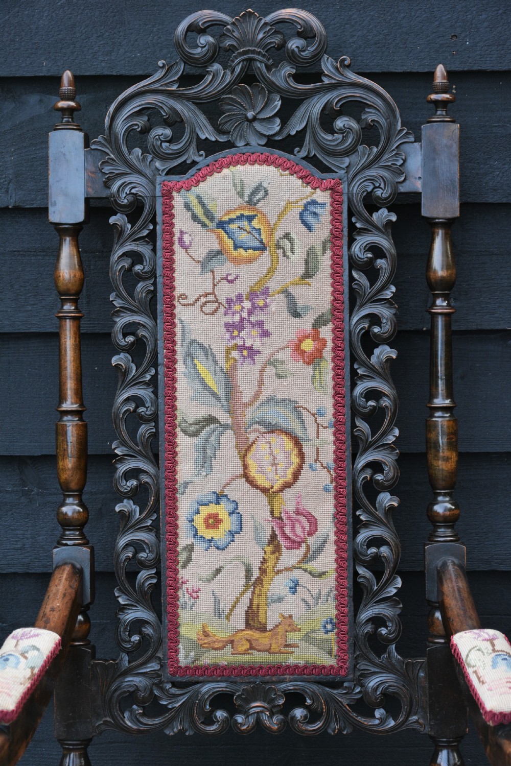 Finely Carved 19th Century Walnut & Beech High Back Armchair, Throne Chair c.1880  View XIII