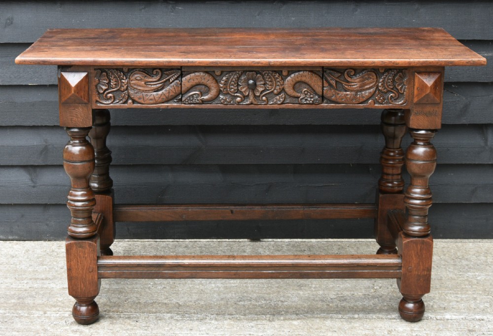Lovely Victorian Oak Side Table C.1890, Hand Carved Dragon Decoration.
