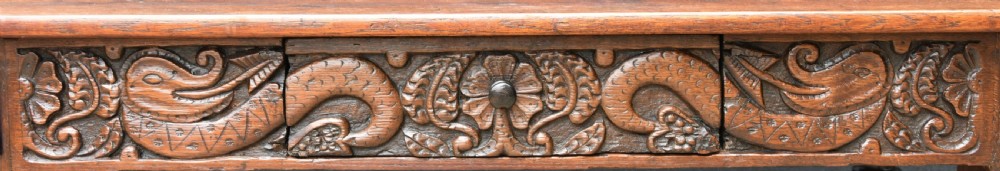 Lovely Victorian Oak Side Table C.1890, Hand Carved Dragon Decoration. View II