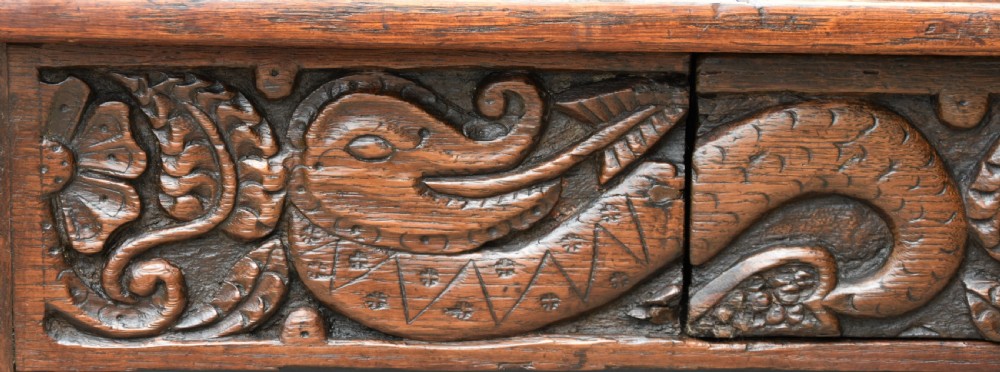 Lovely Victorian Oak Side Table C.1890, Hand Carved Dragon Decoration. View III