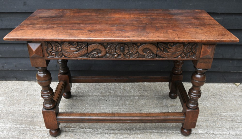 Lovely Victorian Oak Side Table C.1890, Hand Carved Dragon Decoration. View IV
