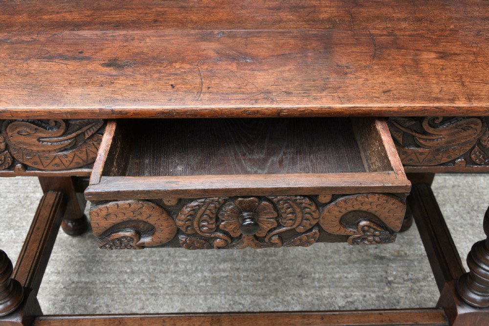 Lovely Victorian Oak Side Table C.1890, Hand Carved Dragon Decoration. View VI