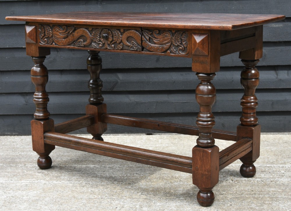 Lovely Victorian Oak Side Table C.1890, Hand Carved Dragon Decoration. View VII