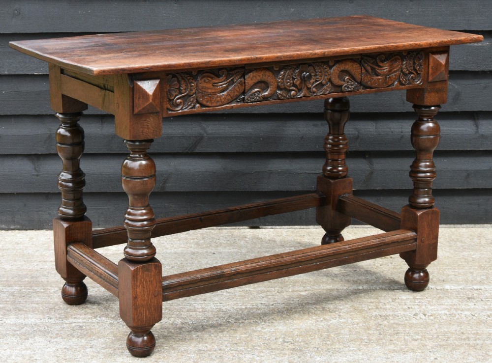 Lovely Victorian Oak Side Table C.1890, Hand Carved Dragon Decoration. View IX