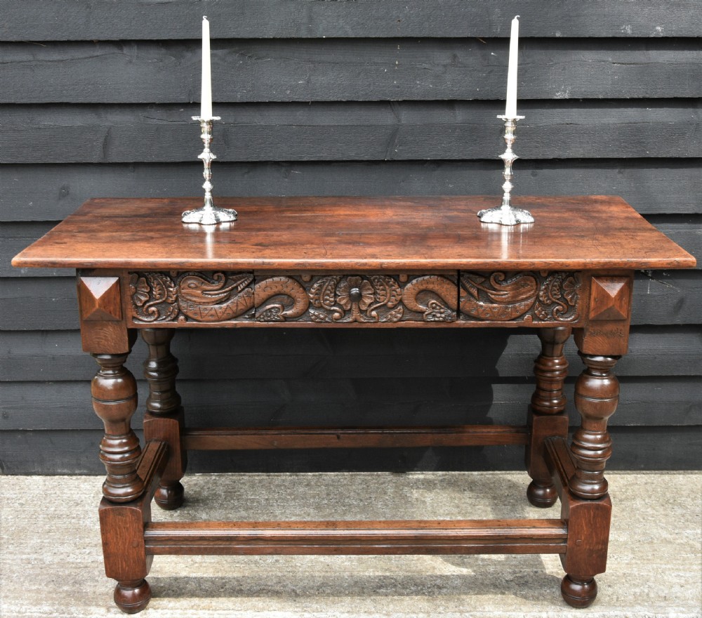 Lovely Victorian Oak Side Table C.1890, Hand Carved Dragon Decoration. View XI