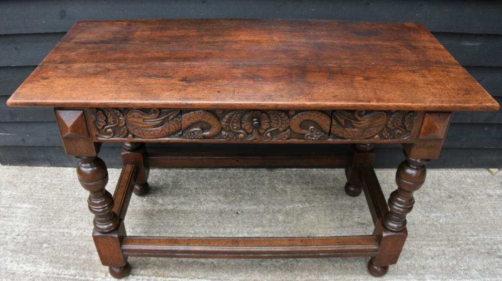 Lovely Victorian Oak Side Table C.1890, Hand Carved Dragon Decoration. View XII