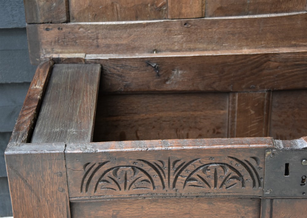 Handsome 17th Century Oak Coffer C.1680, Small Proportioned. View VII