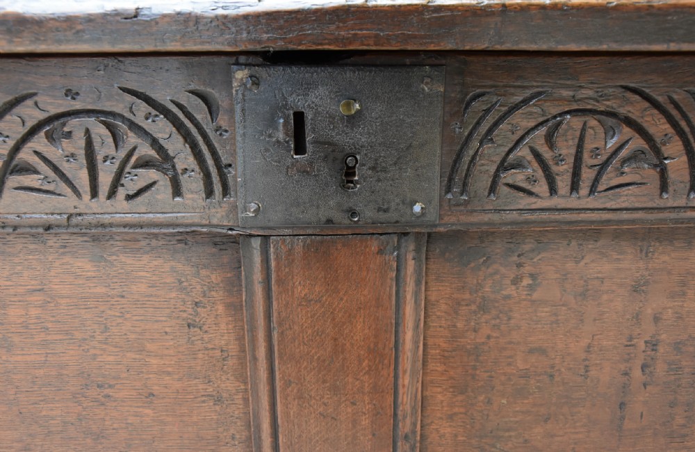 Handsome 17th Century Oak Coffer C.1680, Small Proportioned. View XIII