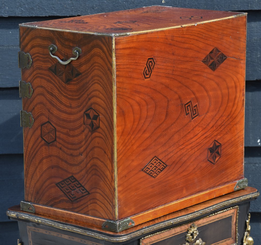 Excellent 19th Century Antique Japanese Jewellery Cabinet (shodana), Inlaid Elm. View III