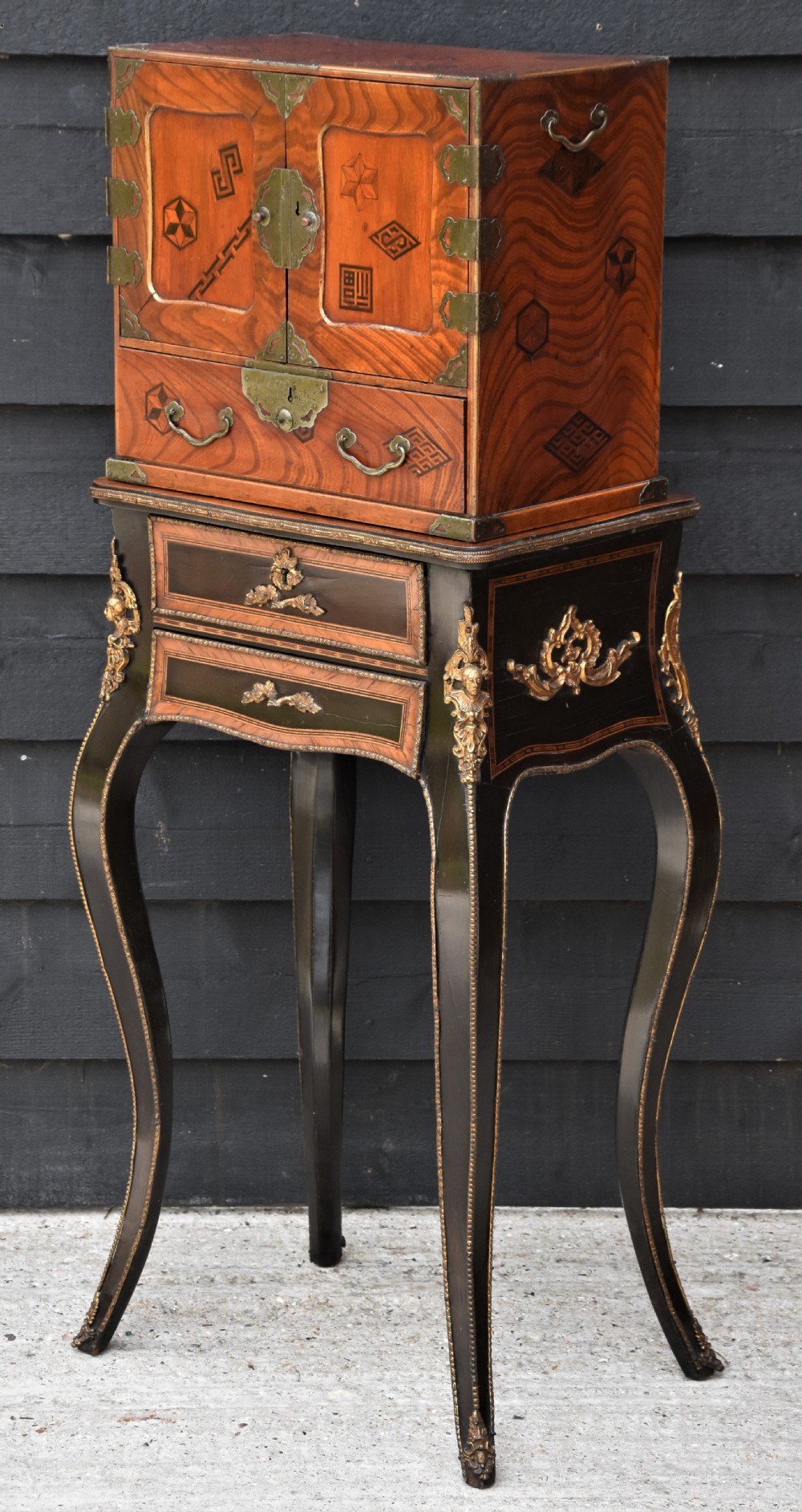 Excellent 19th Century Antique Japanese Jewellery Cabinet (shodana), Inlaid Elm. View IV