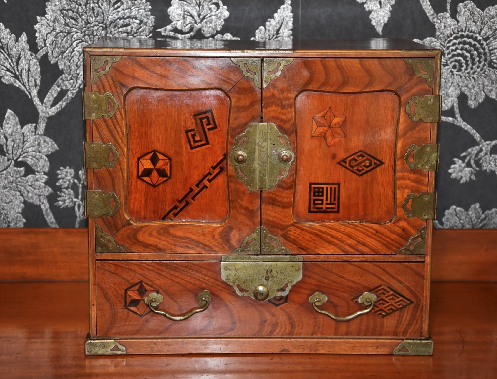 Excellent 19th Century Antique Japanese Jewellery Cabinet (shodana), Inlaid Elm. View XI