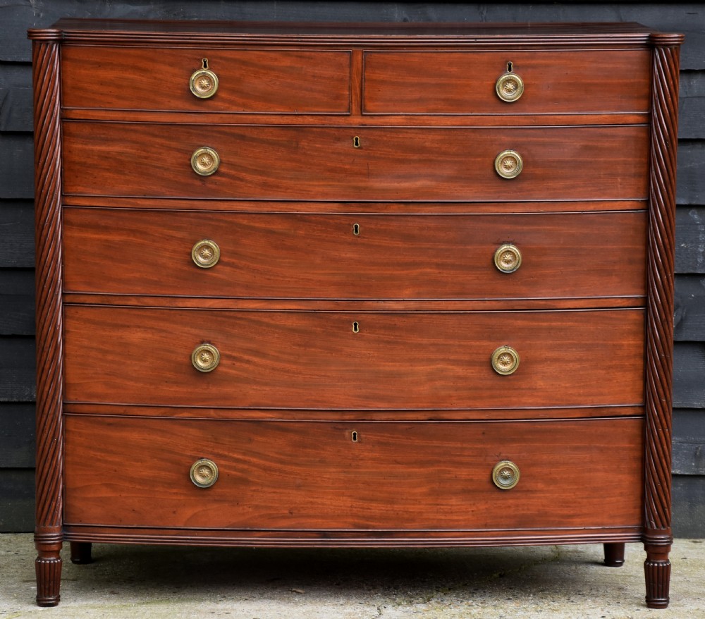 Superb Quality Large Regency Mahogany Bowfronted Chest Of Drawers.