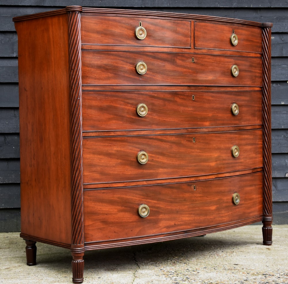 Superb Quality Large Regency Mahogany Bowfronted Chest Of Drawers. View II