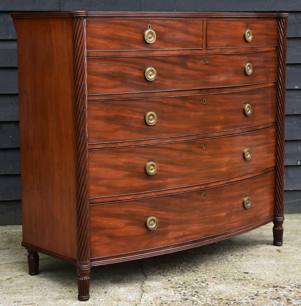 Superb Quality Large Regency Mahogany Bowfronted Chest Of Drawers. View III