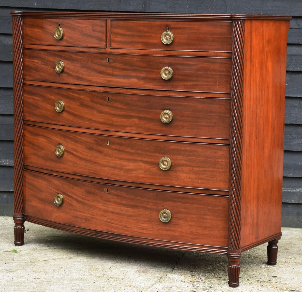Superb Quality Large Regency Mahogany Bowfronted Chest Of Drawers. View IV