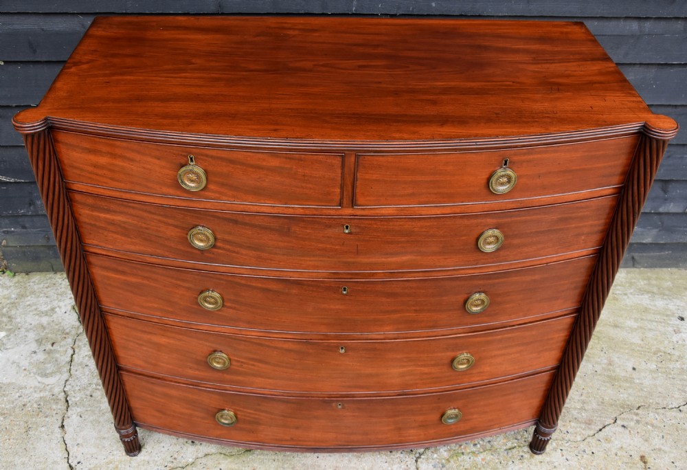 Superb Quality Large Regency Mahogany Bowfronted Chest Of Drawers. View V