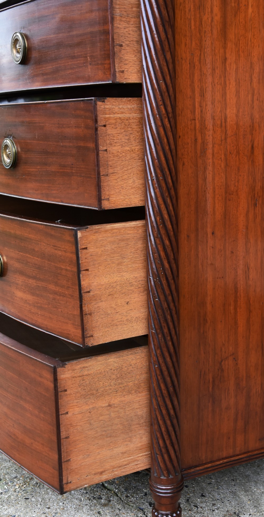 Superb Quality Large Regency Mahogany Bowfronted Chest Of Drawers. View XIV