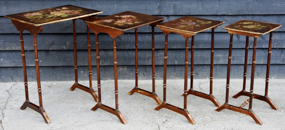 Beautiful Victorian Hand Painted Quartetto, Nest Of Wine Tables C.1900.