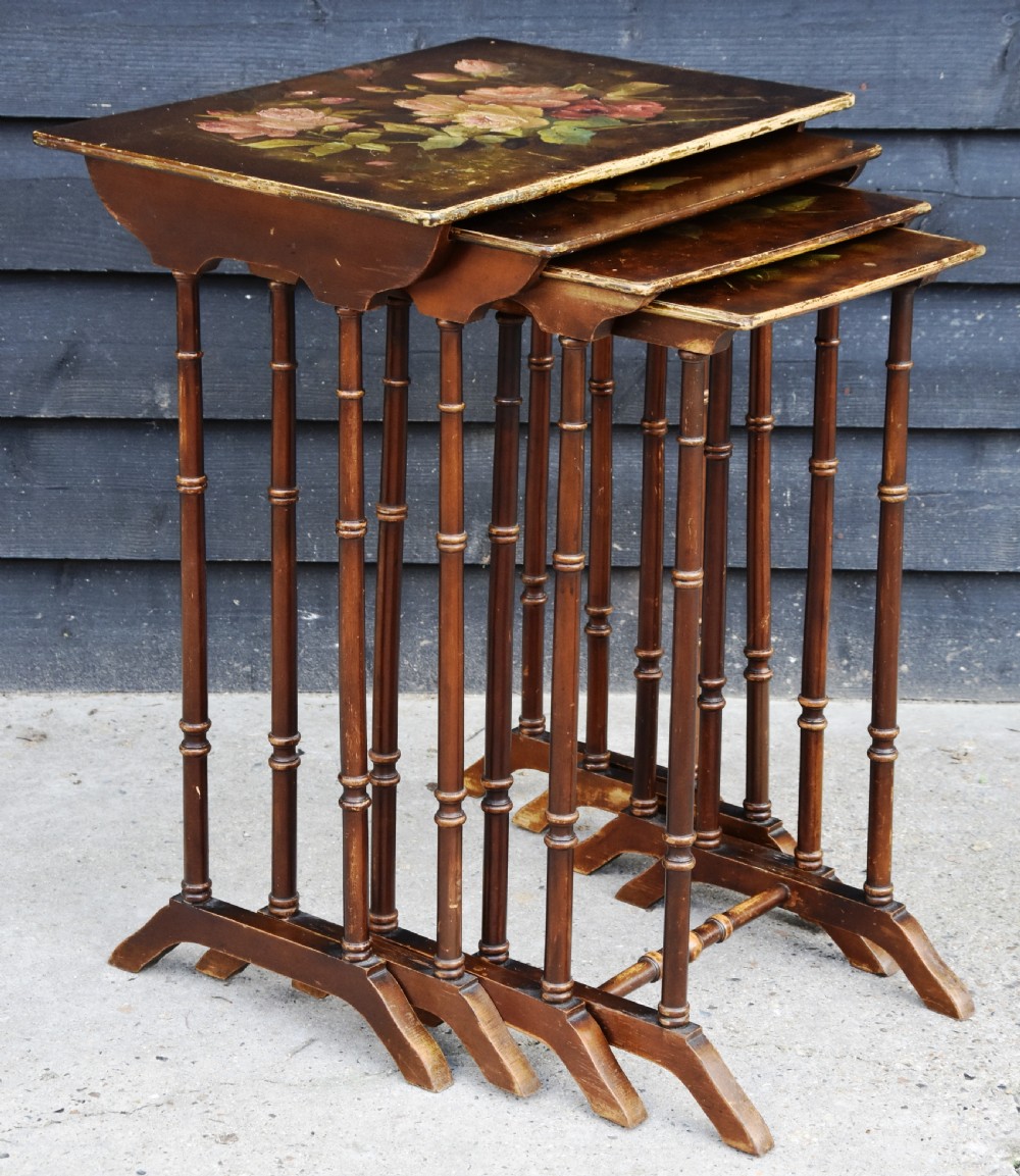 Beautiful Victorian Hand Painted Quartetto, Nest Of Wine Tables C.1900. View II