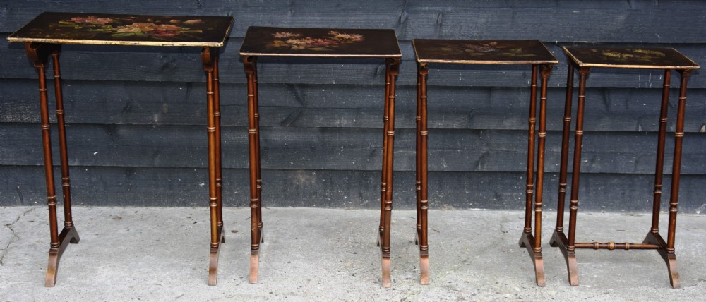Beautiful Victorian Hand Painted Quartetto, Nest Of Wine Tables C.1900. View III
