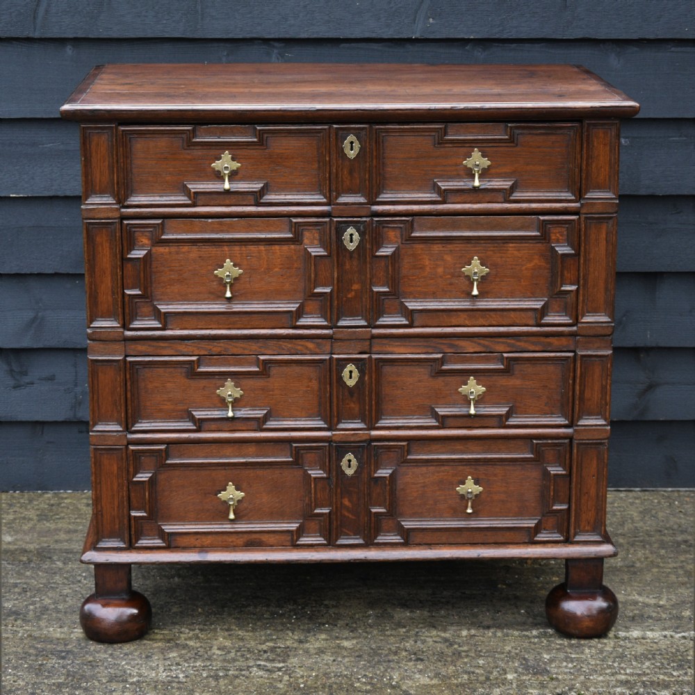 Excellent 17c Gothic Oak Geometric Chest Of Drawers With Secret Drawers, Small Proportions. View II