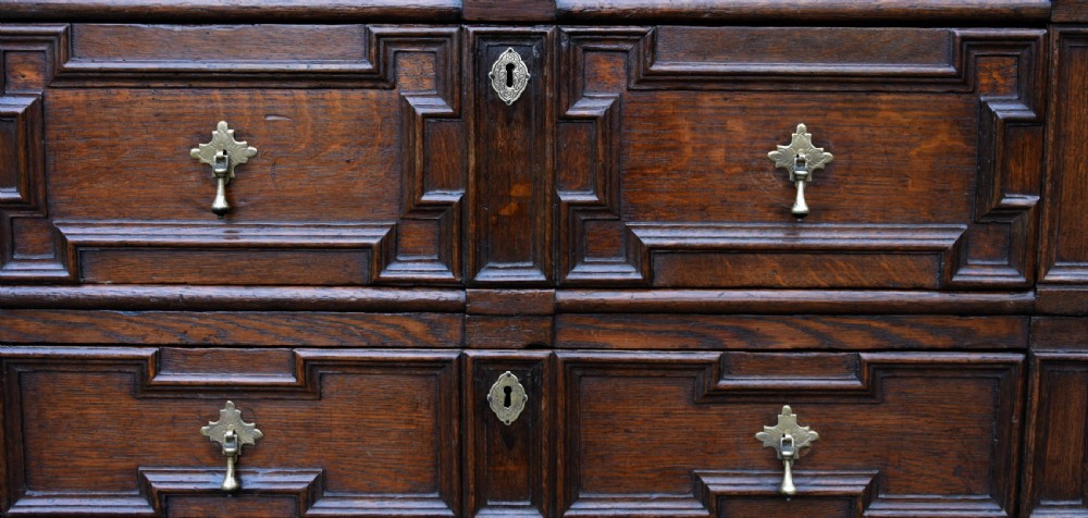 Excellent 17c Gothic Oak Geometric Chest Of Drawers With Secret Drawers, Small Proportions. View III