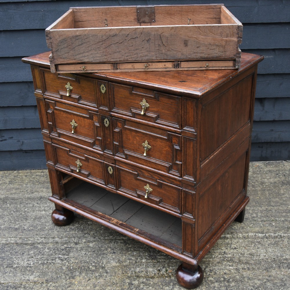 Excellent 17c Gothic Oak Geometric Chest Of Drawers With Secret Drawers, Small Proportions. View XV