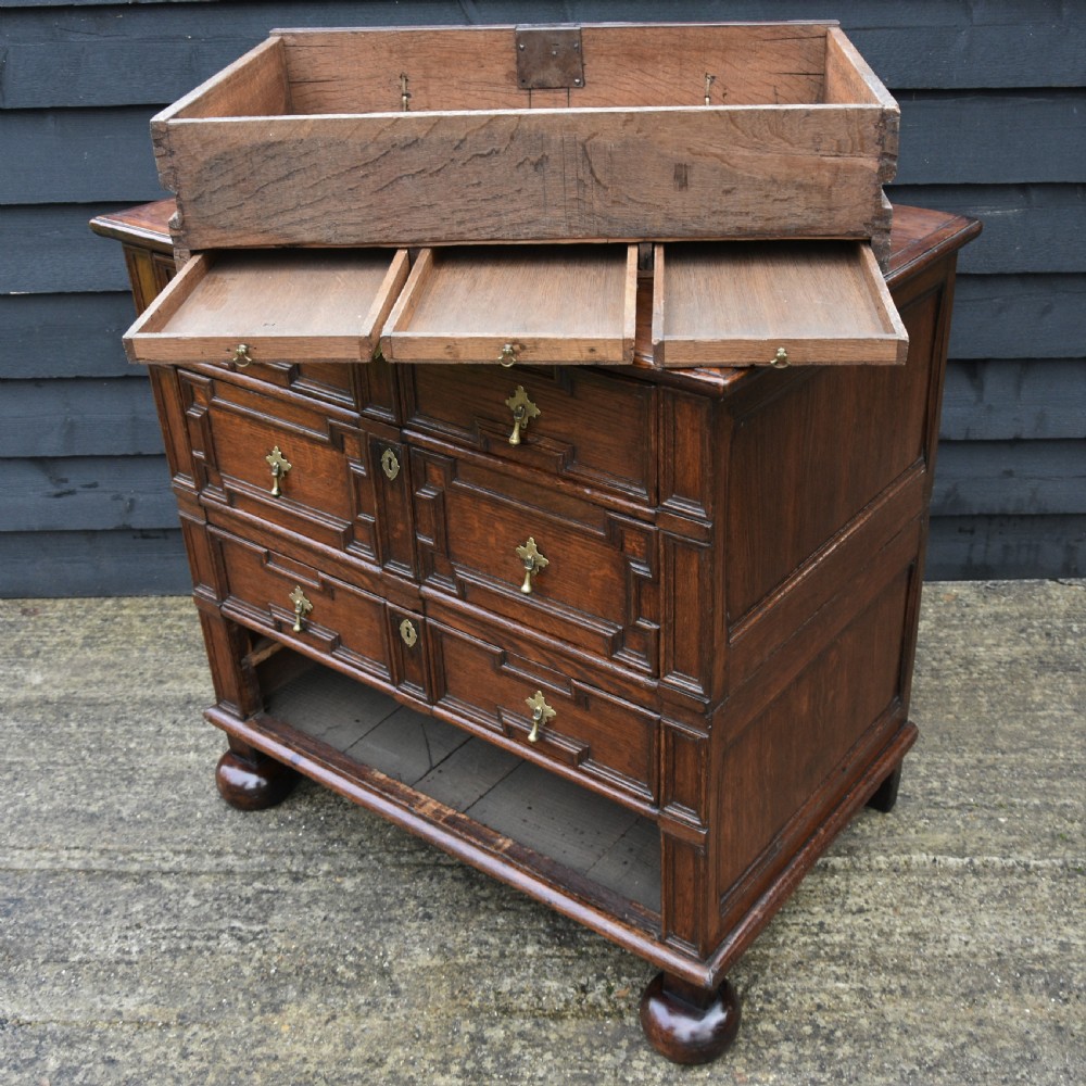 Excellent 17c Gothic Oak Geometric Chest Of Drawers With Secret Drawers, Small Proportions. View XVII