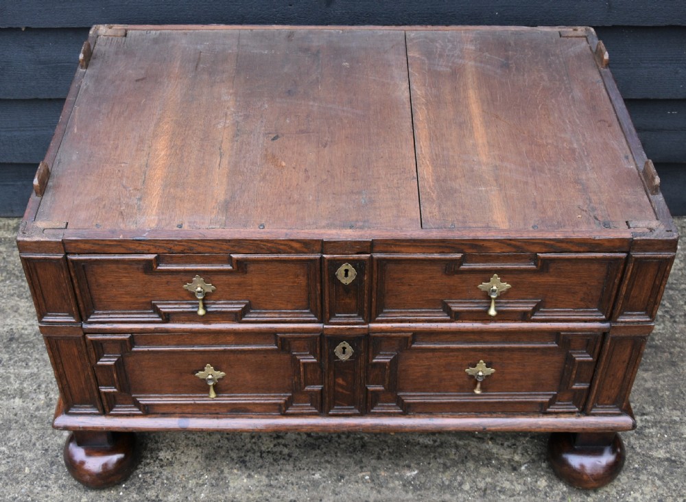 Excellent 17c Gothic Oak Geometric Chest Of Drawers With Secret Drawers, Small Proportions. View XXI