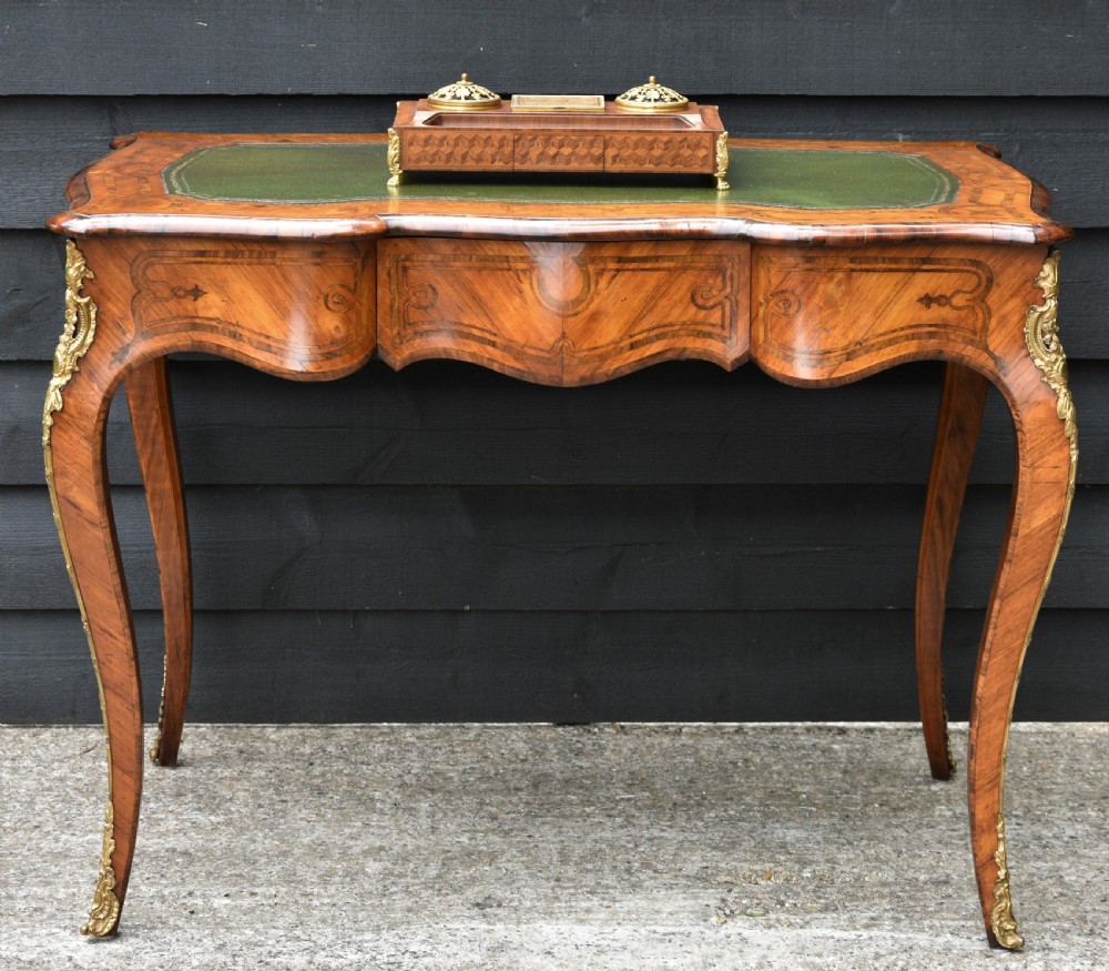 Exquisite German Kingwood Marquetry Desk Stand With Inkwells c.1900 View II