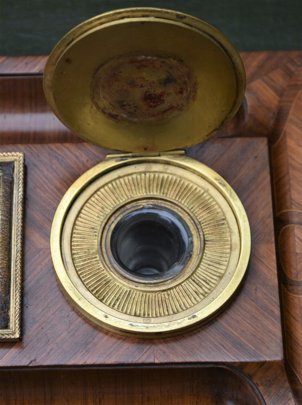 Exquisite German Kingwood Marquetry Desk Stand With Inkwells c.1900 View X