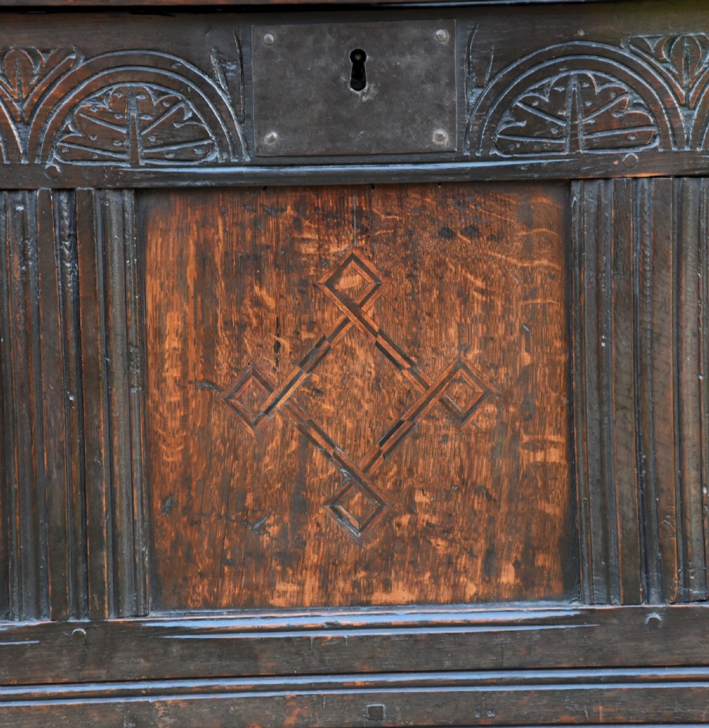 Lovely 18th Century Oak Coffer Box With Inlaid Panels. View VI