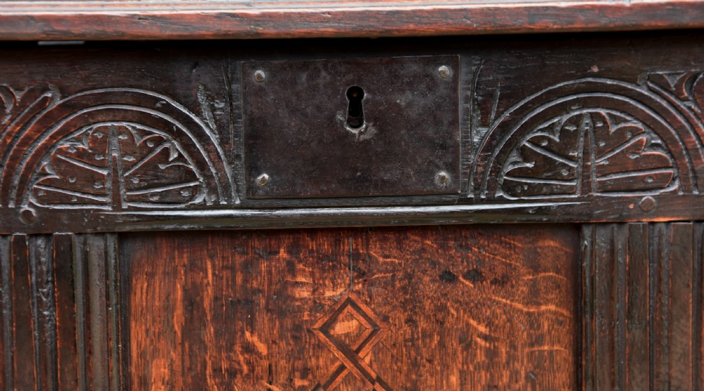 Lovely 18th Century Oak Coffer Box With Inlaid Panels. View VIII