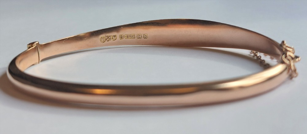 Beautiful Edwardian 9ct Rose Gold Bangle Bracelet, Engraved Floral & Foliate Decoration, Made By Smith & Pepper. View V