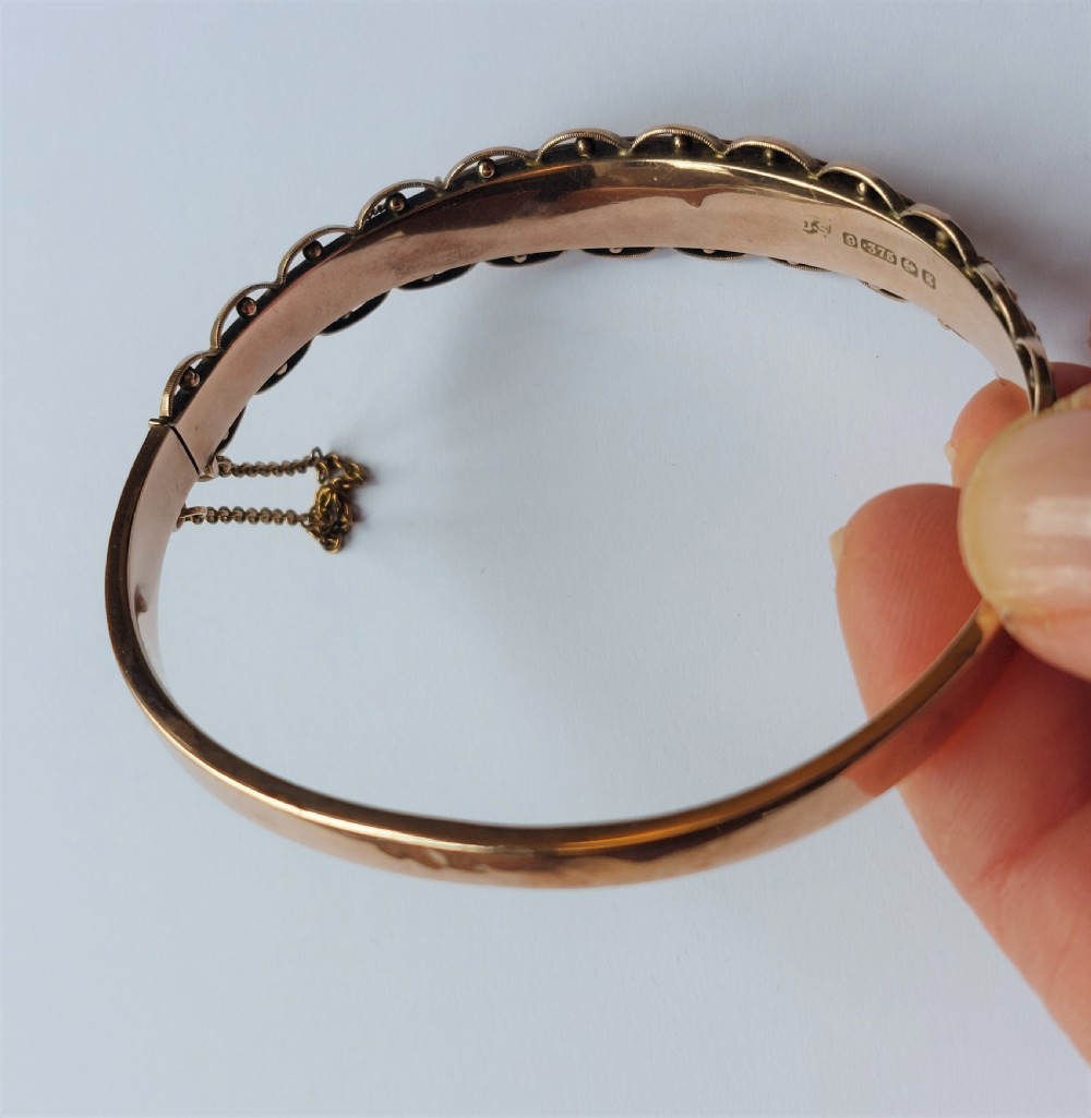 Beautiful Edwardian 9ct Rose Gold Hinged Bangle Bracelet, Ruby & Diamond. View VII