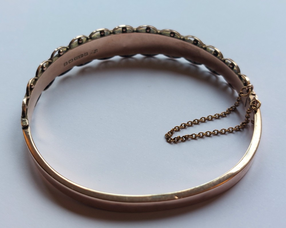 Beautiful Edwardian 9ct Rose Gold Hinged Bangle Bracelet, Ruby & Diamond. View IX