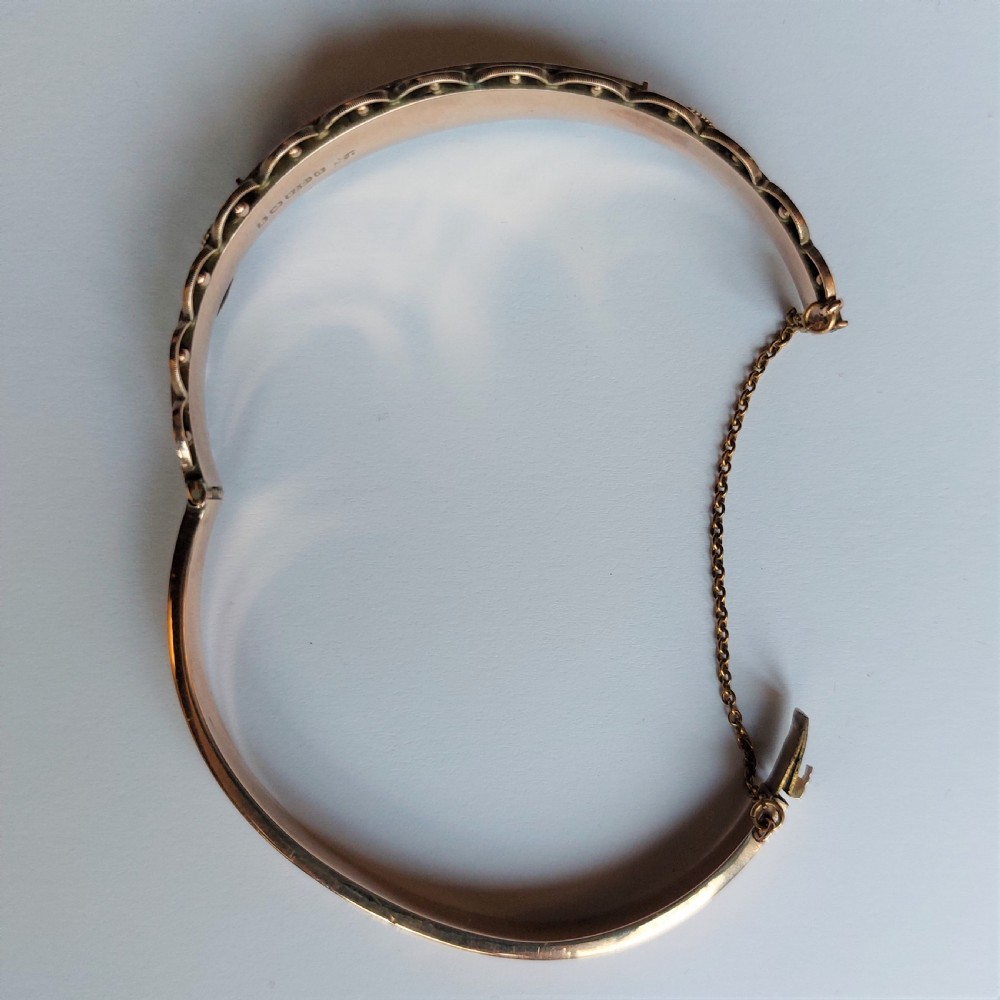 Beautiful Edwardian 9ct Rose Gold Hinged Bangle Bracelet, Ruby & Diamond. View X
