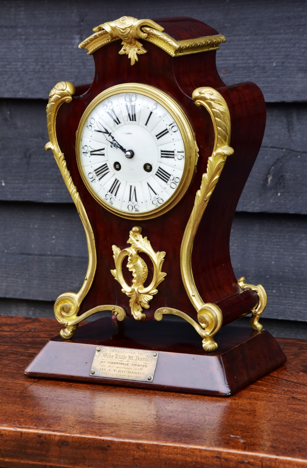 Late 19th Century French Mantel Clock, Mahogany & Ormolu. View III
