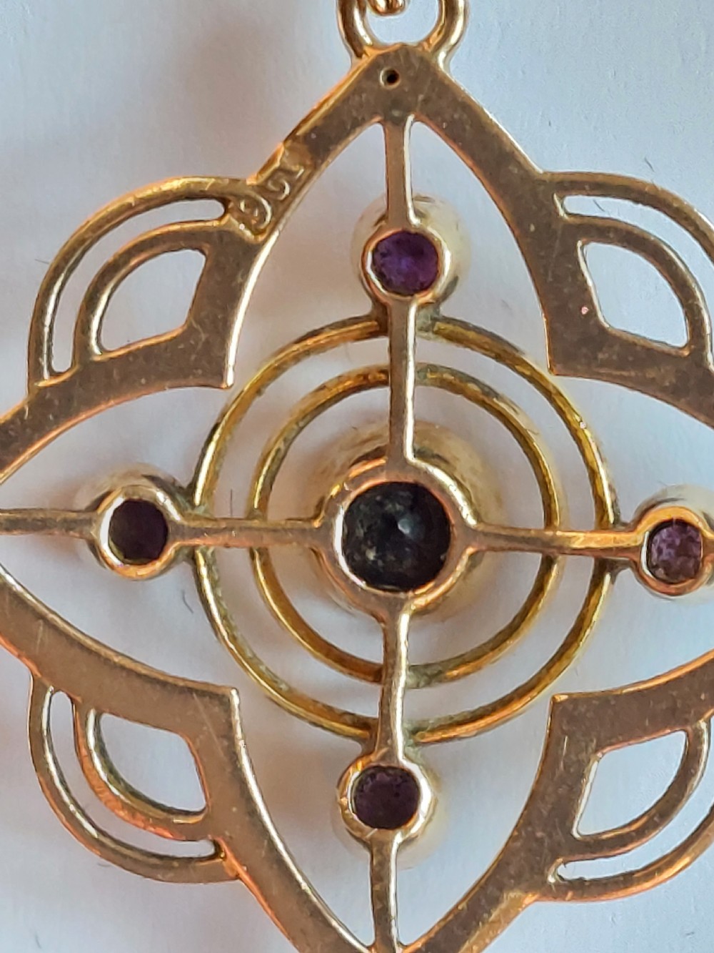 Beautiful Victorian Art Nouveau 9ct Gold Amethyst Lavalier Pendant & Chain. View VI