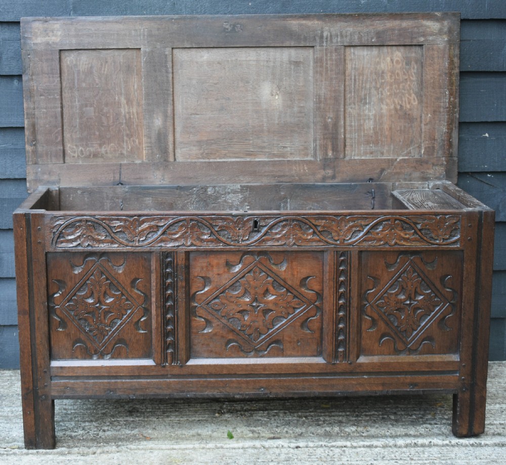 17th Century Oak Carved Coffer C1690. View IV