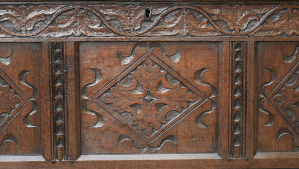 17th Century Oak Carved Coffer C1690. View V