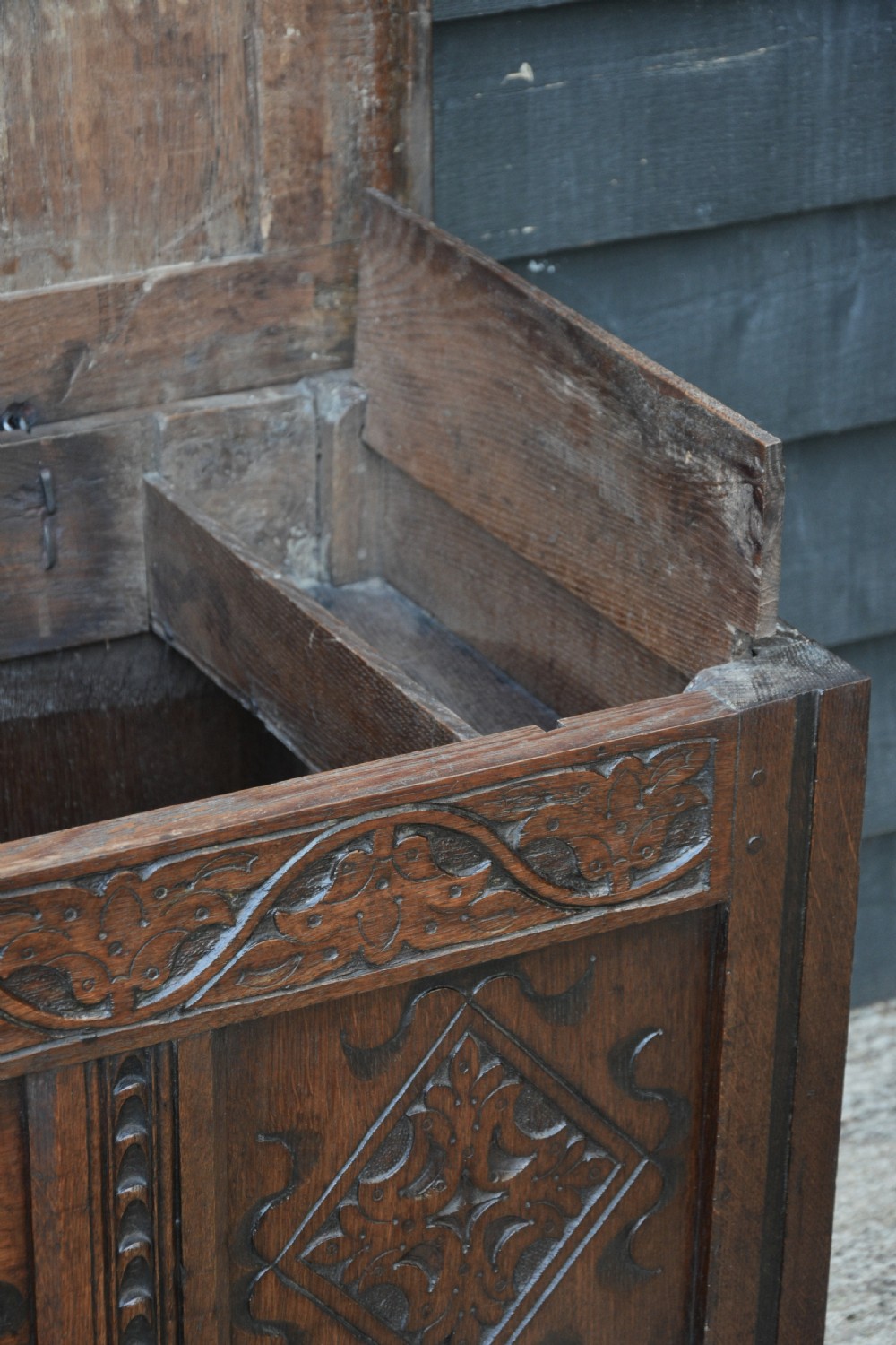17th Century Oak Carved Coffer C1690. View VII
